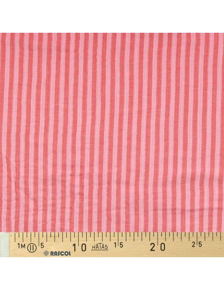 Tissu double gaze gaufrée rayures - Rose et cerise