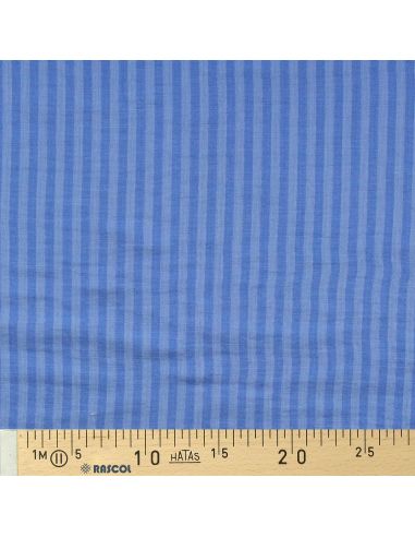 Tissu double gaze gaufrée rayures - Bleu et bleu ciel