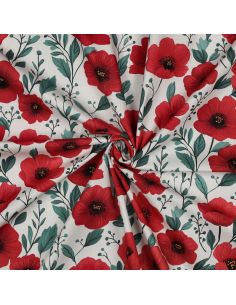 Tissu popeline de coton Coquelicot - Blanc cassé