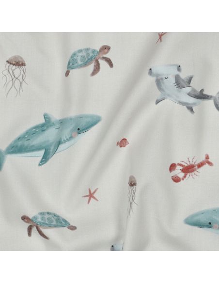 Tissu popeline de coton fonds marins - Blanc cassé