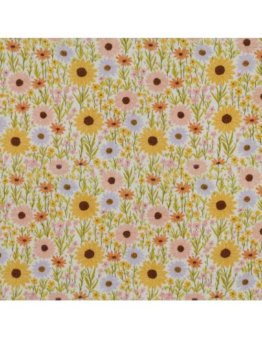 Tissu double gaze imprimé - Champs de fleurs