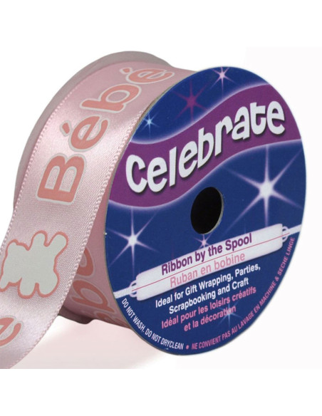 Nastro di raso Celebrate rosa stampato baby - 25 mm x 3 metri