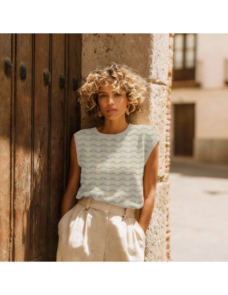 Tissu maille jacquard ajourée lurex - Écru