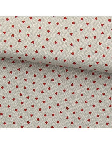 Toile de coton canvas - Petits coeurs rouge