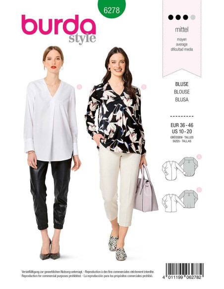 Modello di camicetta con scollo a V - Burda 6278