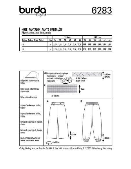 Modello di pantaloni ampi - Burda 6283