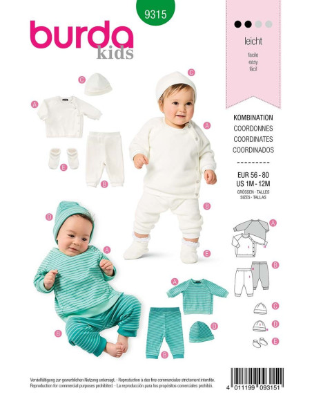 Modello di berretto, pantaloni e giacca felpa - Burda 9315
