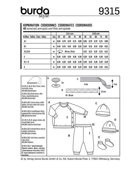 Modello di berretto, pantaloni e giacca felpa - Burda 9315