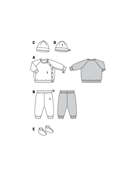 Modello di berretto, pantaloni e giacca felpa - Burda 9315