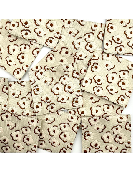 Lot de 5 étiquettes tissées à coudre Fleurs vintage - Beige