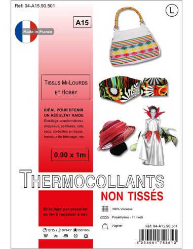 Tessuto non tessuto termoadesivo 0,9 x 1,0 m - Tessuti medio-pesanti e hobby - Nero