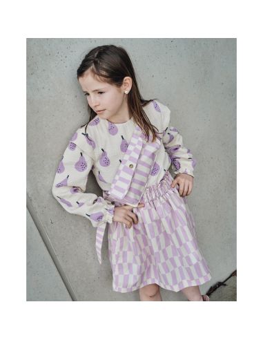 Tissu popeline de coton Jennifer Bouron - Carreaux naturel et parme