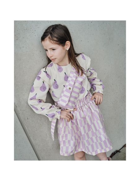 Tissu popeline de coton Jennifer Bouron - Carreaux naturel et parme