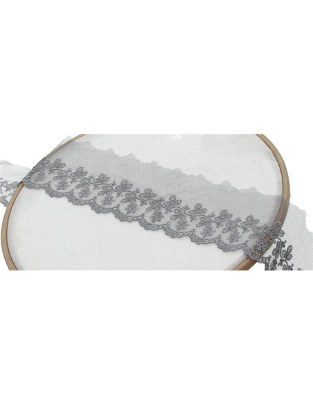 Pizzo ricamato con fiori su tulle - Grigio