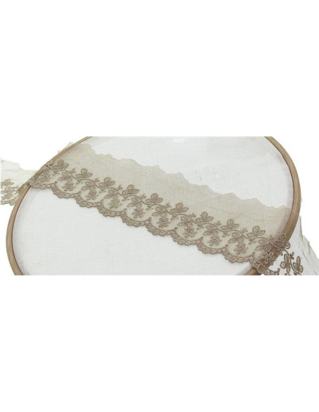 Pizzo ricamato con fiori su tulle - Beige