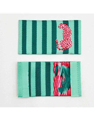 Lot de 5 étiquettes tissées à coudre Léo rayures menthe