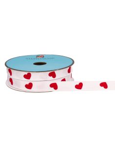 Ruban gros grain blanc - Coeurs rouges