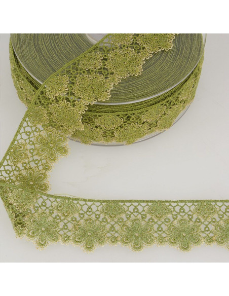 Pizzo fiori lurex - Kaki e beige