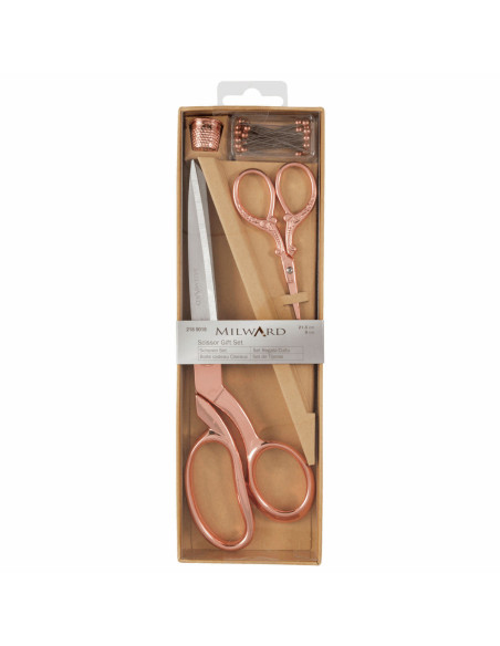 Set di forbici da cucito e da ricamo, ditale e spilli - Oro rosa