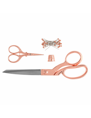 Set di forbici da cucito e da ricamo, ditale e spilli - Oro rosa