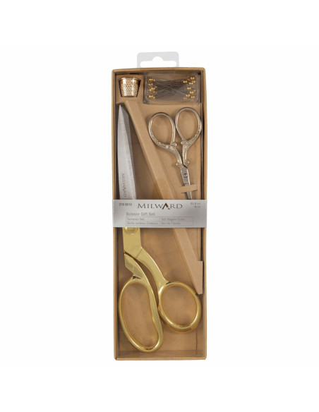 Set di forbici da cucito e da ricamo, ditale e spilli - Oro