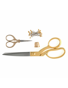 Set di forbici da cucito e da ricamo, ditale e spilli - Oro 2