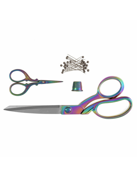 Set di forbici da cucito e da ricamo, ditale e spilli - Rainbow