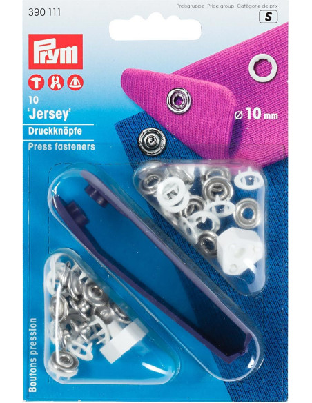 Scatola di 10 bottoni a pressione jersey bianchi con attrezzo 10 mm