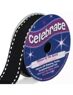 Nastro gros grain Celebrate nero a pois - 15 mm x 4 m