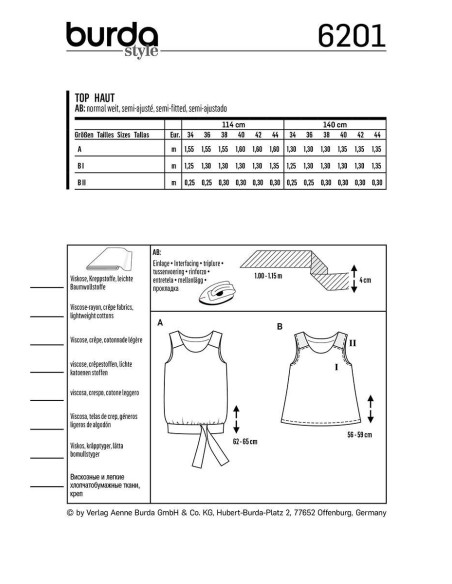 Modello di top - Burda 6201