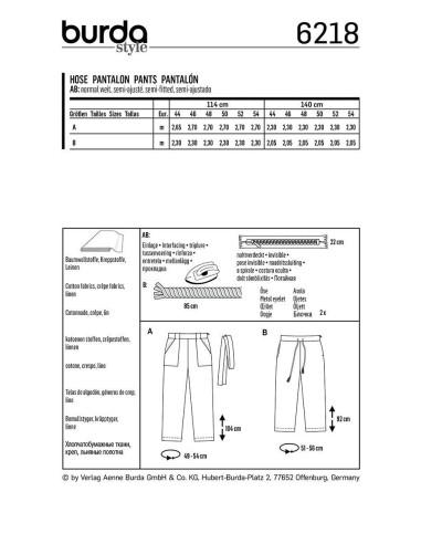 Modello di pantaloni - Burda 6218