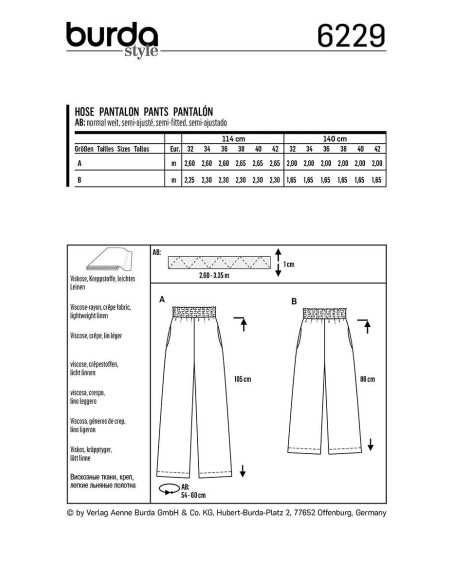 Modello di pantaloni - Burda 6229