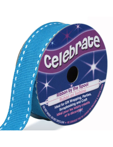Nastro gros-grain Celebrate blu turchese a pois - 15 mm x 4 m