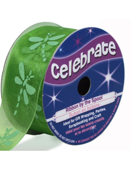 Nastro organza Celebrate libellula verde - 25 mm x 3 m