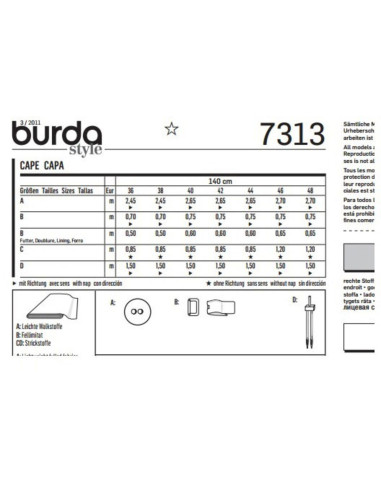 Modello di mantello - Burda 7313