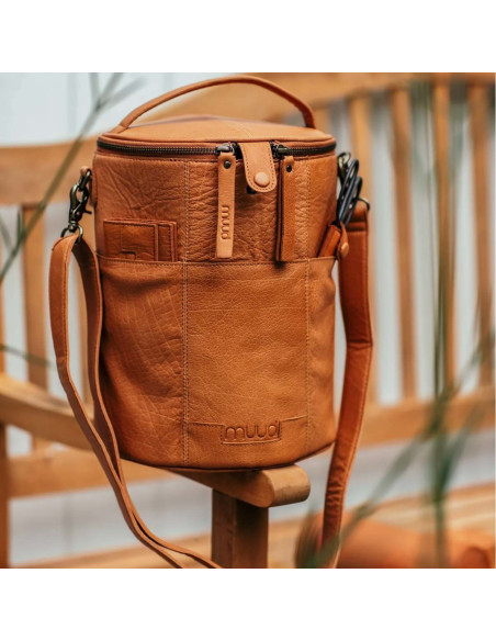 Borsa portaoggetti in pelle per il lavoro a maglia Muud Saturn XL - Whisky