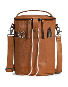 Borsa portaoggetti in pelle per il lavoro a maglia Muud Saturn XL - Whisky 2