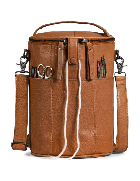 Borsa portaoggetti in pelle per il lavoro a maglia Muud Saturn XL - Whisky