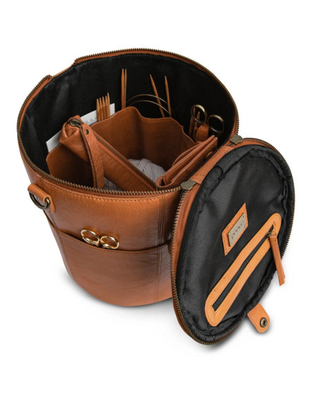 Borsa portaoggetti in pelle per il lavoro a maglia Muud Saturn XL - Whisky