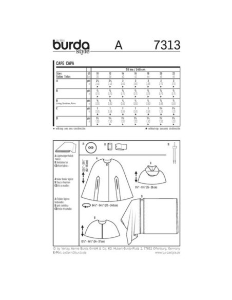 Modello di mantello - Burda 7313