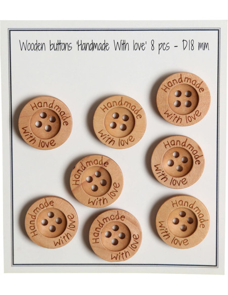Confezione di 8 bottoni in legno fatti a mano con amore 18 mm