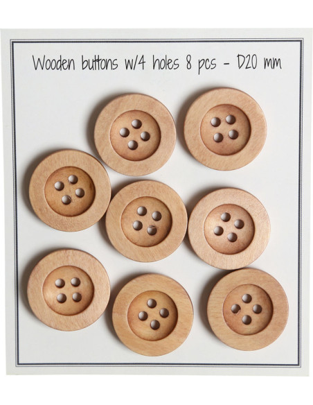 Confezione di 8 bottoni in legno con scanalatura rotonda da 20 mm