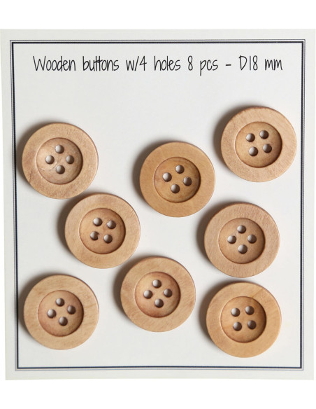 Confezione di 8 bottoni in legno con scanalatura rotonda 18 mm