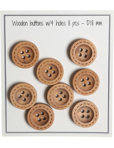 Confezione di 8 bottoni in legno con scanalature rotonde da 18 mm