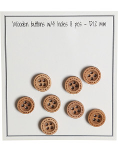 Confezione di 8 bottoni in legno con scanalature rotonde da 12 mm.