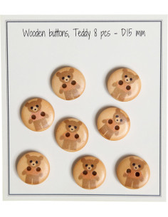 Confezione di 8 bottoni in legno teddy beige 15 mm