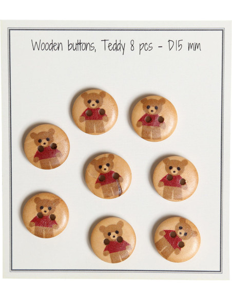 Confezione di 8 bottoni in legno teddy rossi 15 mm