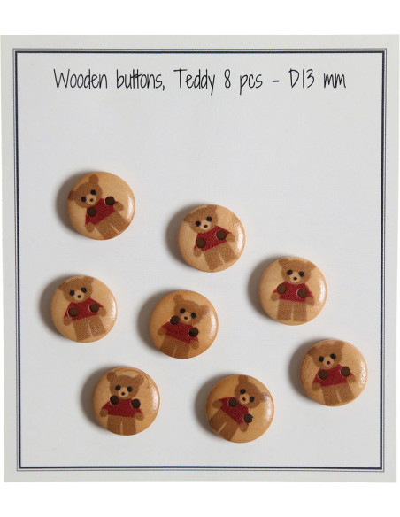 Confezione di 8 bottoni in legno teddy rosso 13 mm