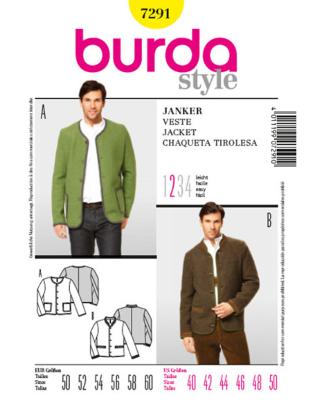Modello di giacca con bottoni - Burda 7291