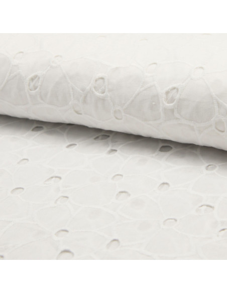 Tessuto ricamato inglese grandi fiori - Bianco